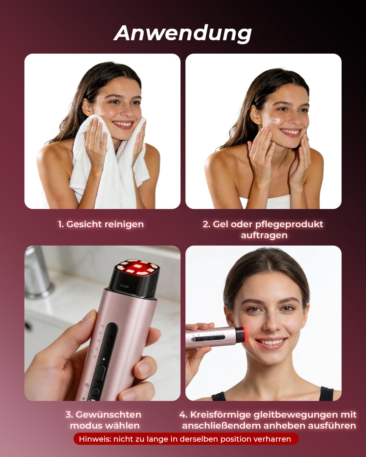 Thumbnail 5 de Gesichtsmassagegerät Radiofrequenz 5-in-1: EMS, LED-Lichttherapie und mehr (Roségold)