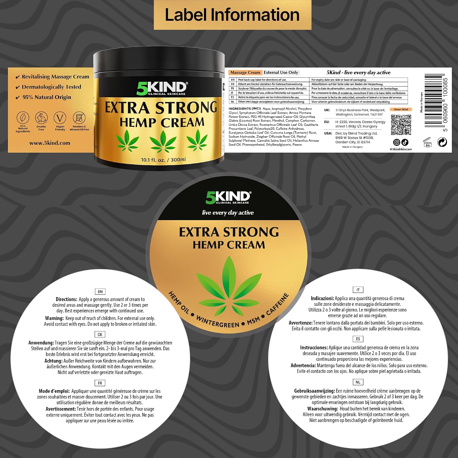 Thumbnail 6 de 5kind Extra Strong Hemp Cream 10.1 fl oz – Maximum Strength Muscle Rub