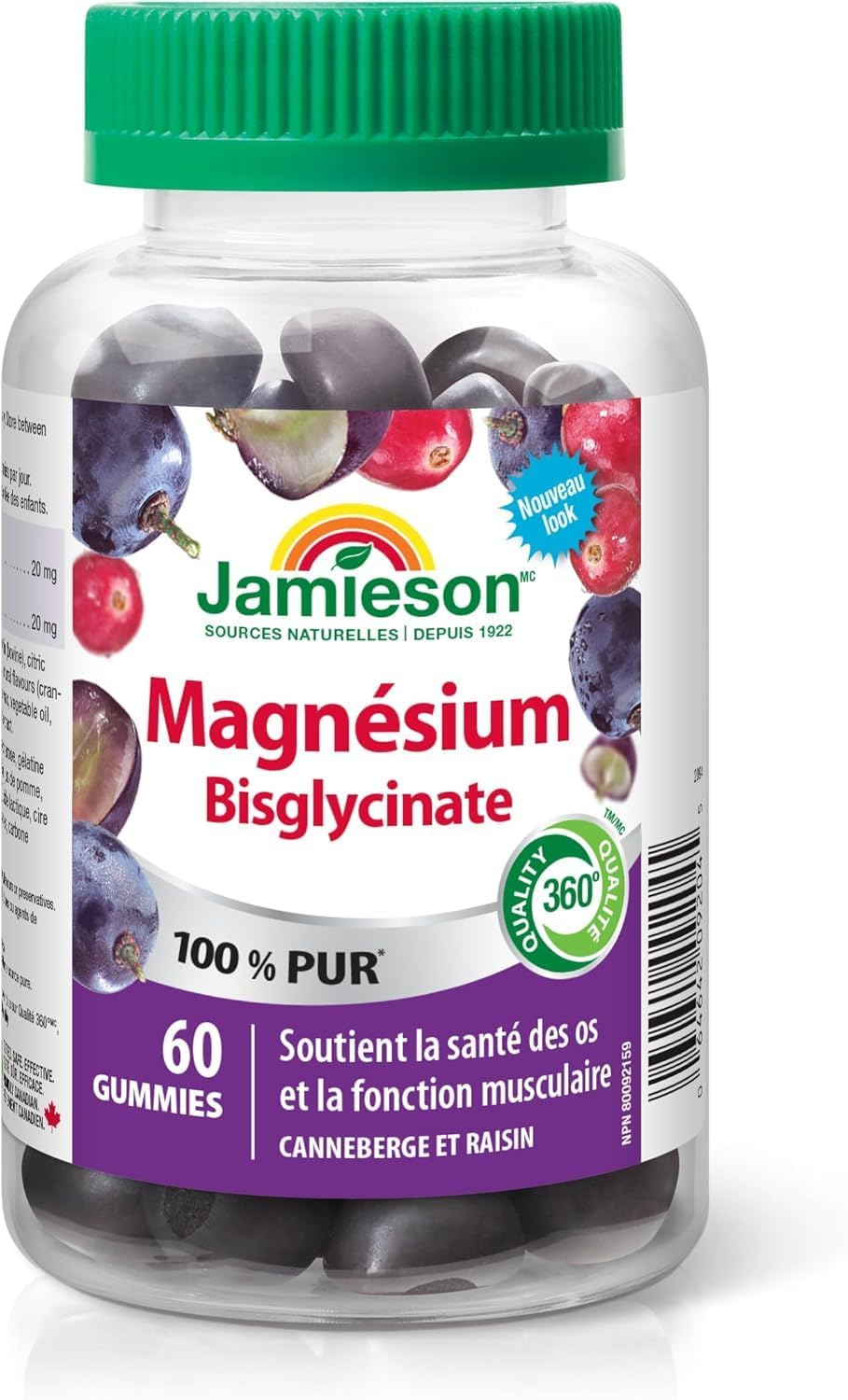 Detalle de Jamieson 9204 Magnesium Bisglycinate Gummies, 20 mg, Cranberry Grape, 60 Count