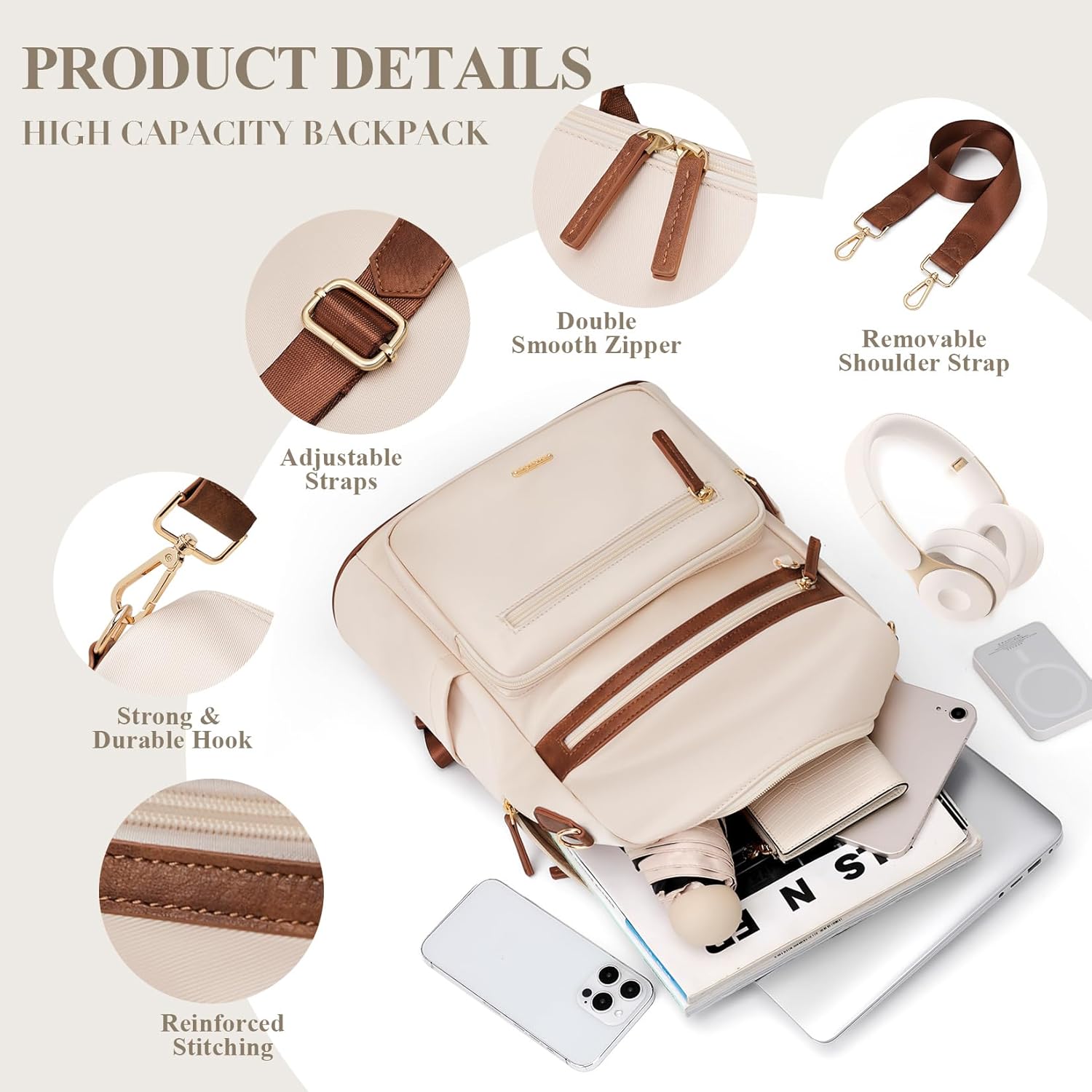 Thumbnail 2 de VNINE Women's Fashion Backpack: Waterproof Anti-Theft PU Leather, 5 Compartments
