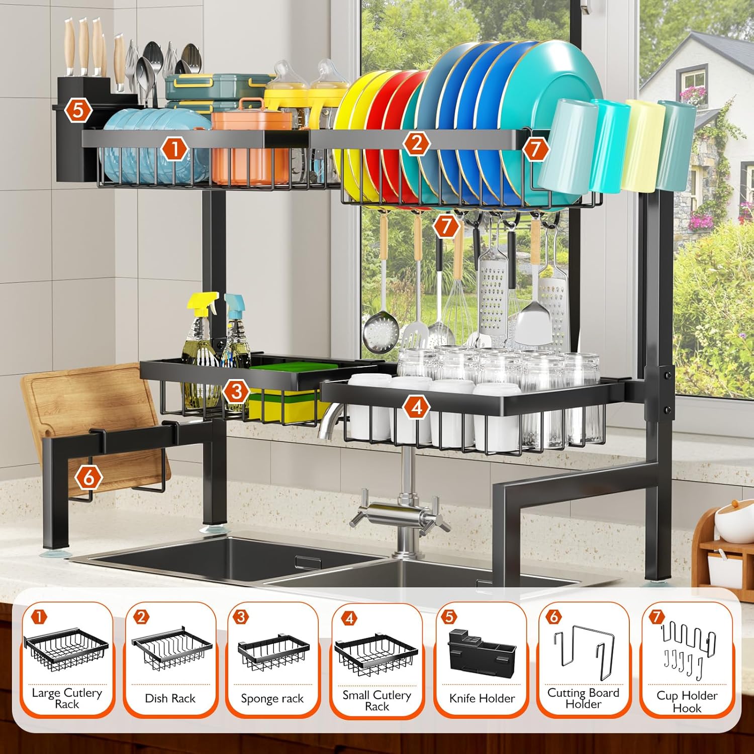 Detalle de YKLSLH Over-the-Sink Dish Drying Rack 24.8–35.4" 🧽
