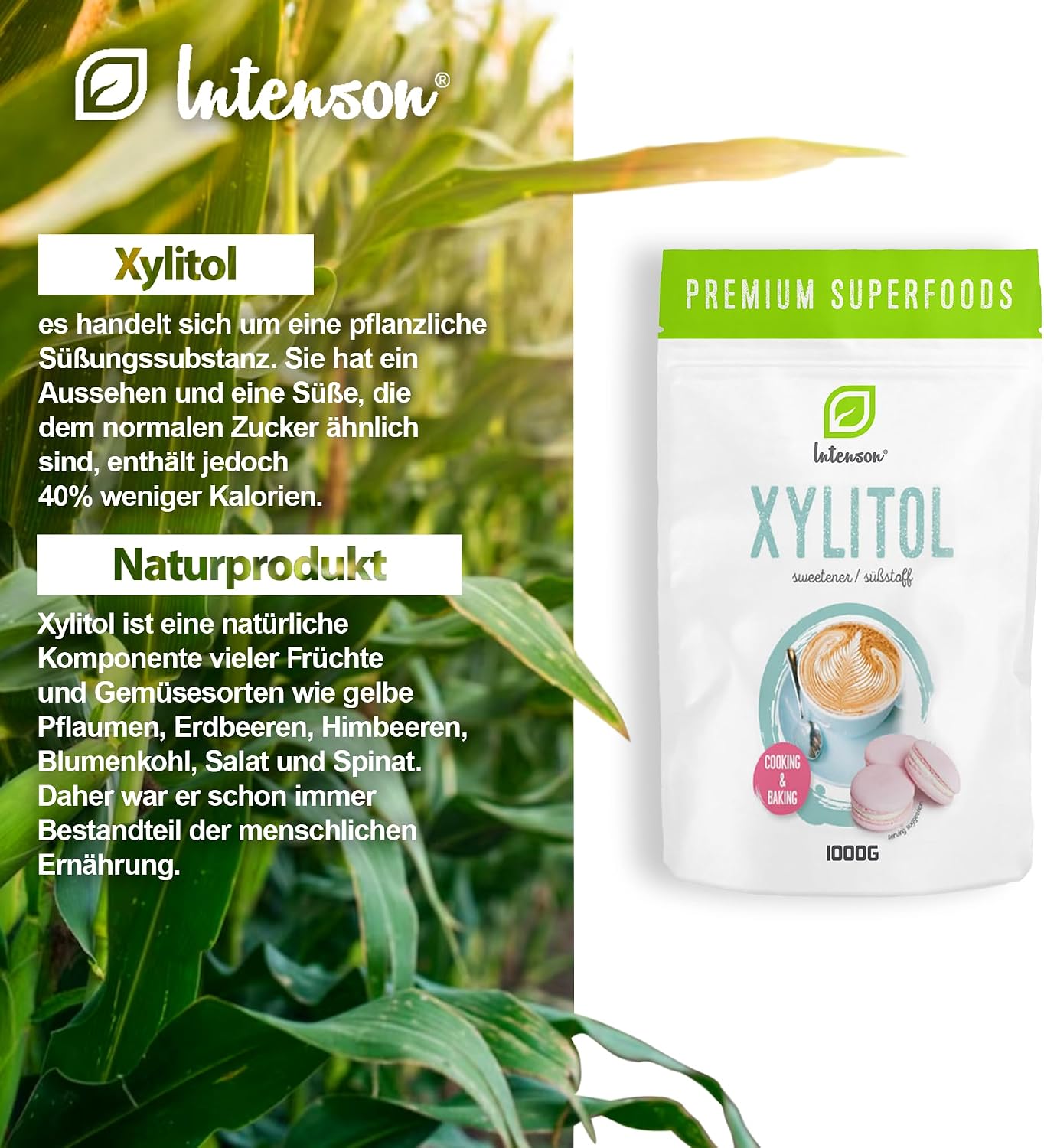 Detalle de Intenson Xilitol 1kg 🍃 Edulcorante natural y bajo en calorías