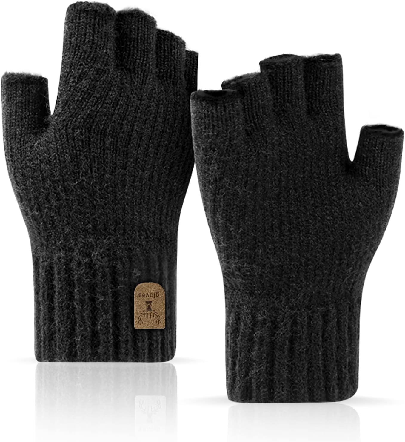 Detalle de JUNRUI Fingerless Winter Knitted Gloves for Running