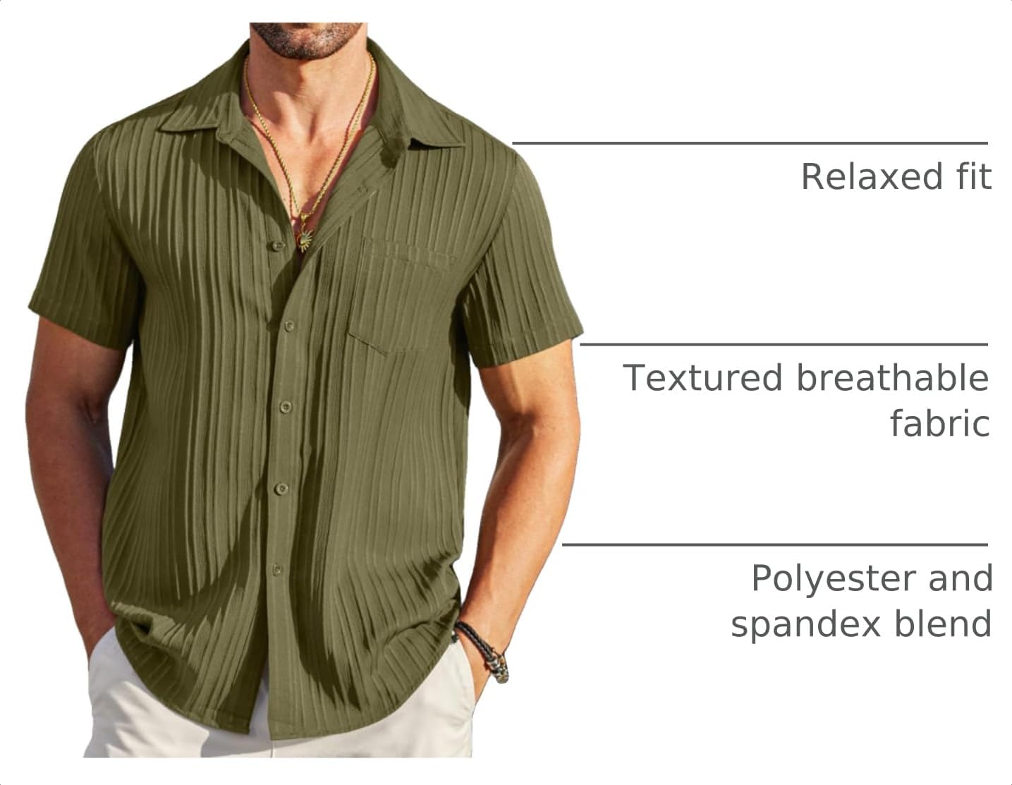 Detalle 2 de COOFANDY Casual Short Sleeve Shirt 1 Pocket