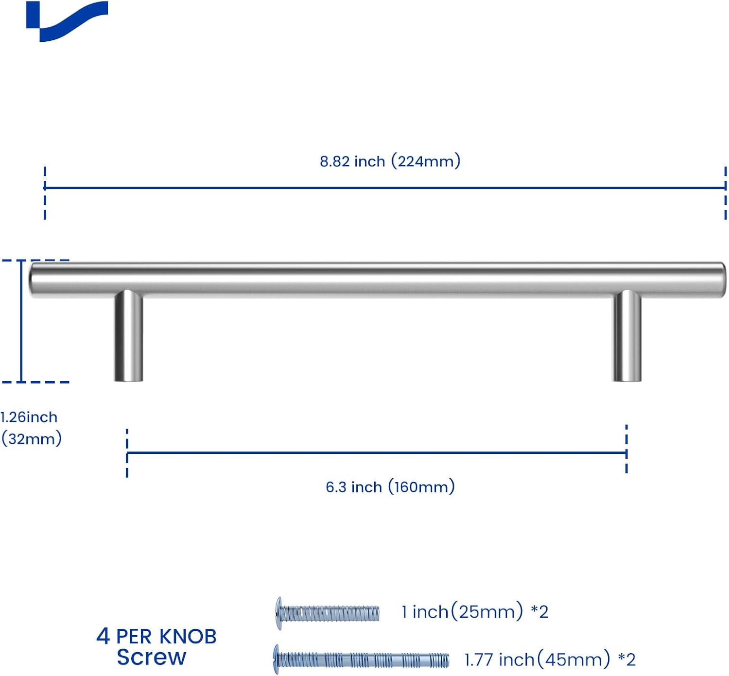 Thumbnail 1 de LONTAN 4 Kitchen Cupboard Handles, 160mm T-Shaped Stainless Steel Pulls (Pack of 4)