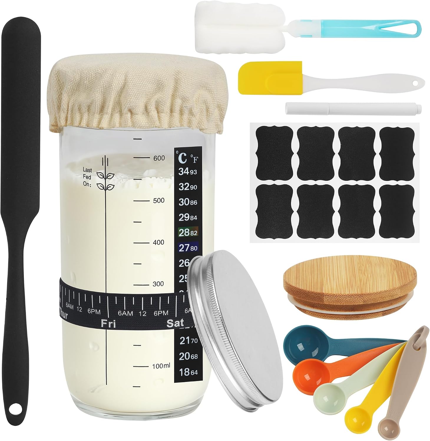 Detalle de Sauerteig-Starterglas 680 ml – Komplettes Set zum Brotbacken