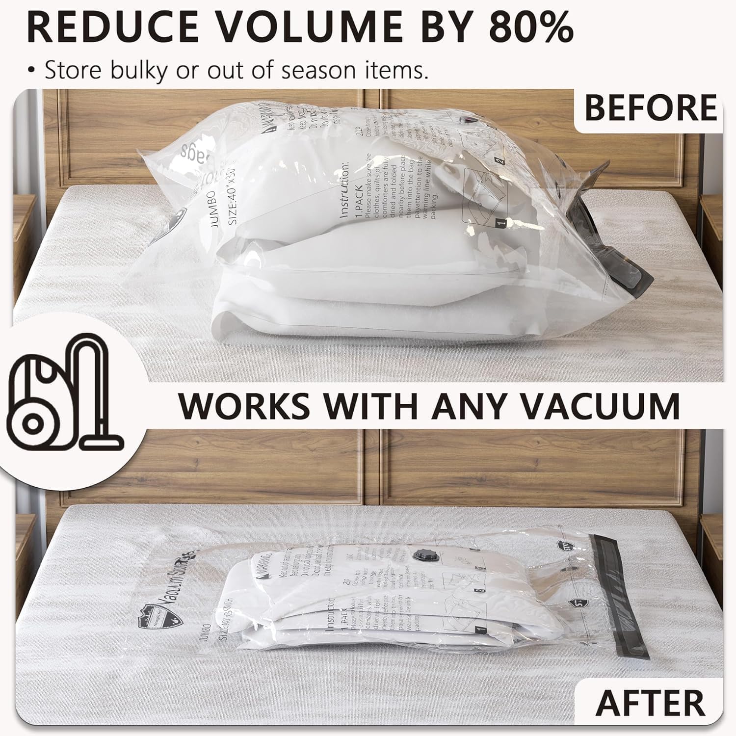 Thumbnail 3 de Vacuum Storage Bags 8 Large with Hand Pump – Space Saver for Clothes, Bedding and More