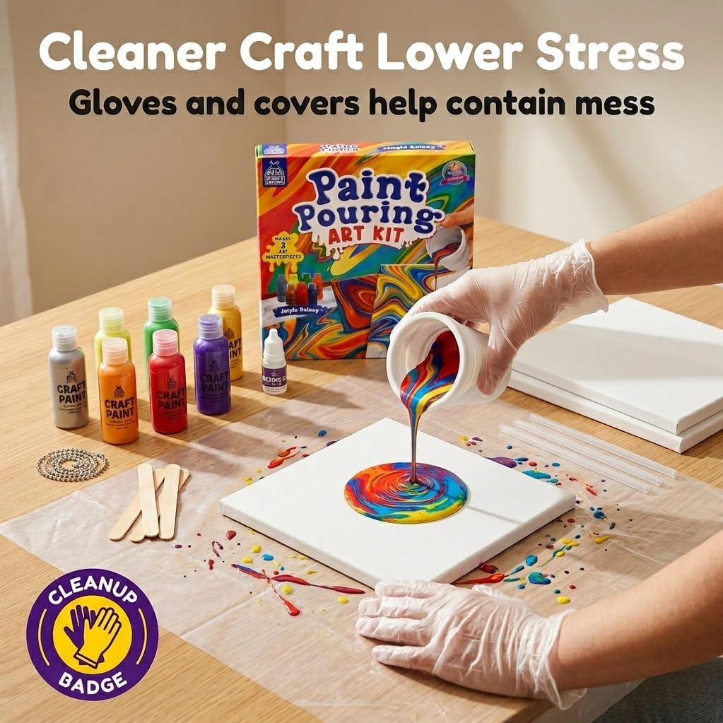 Thumbnail 1 de PURPLE LADYBUG Paint Pouring Art Kit (Jungle Galaxy) for Ages 6–12 – BPA Free craft set with canvas boards, paints & tools