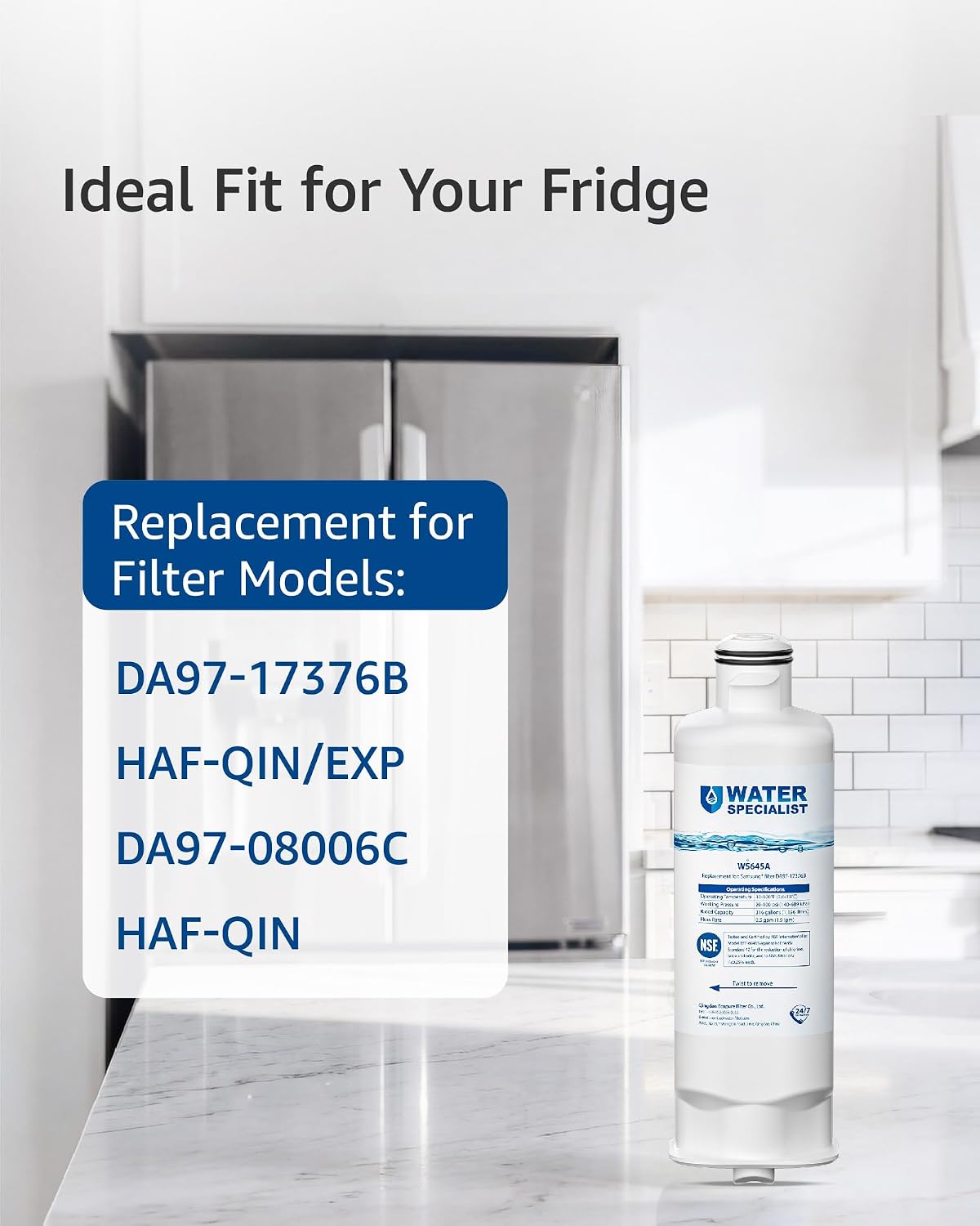 Detalle de Waterspecialist WS645A Refrigerator Water Filter (3 Pack) – Compatible Replacement with Coconut Shell Carbon Block