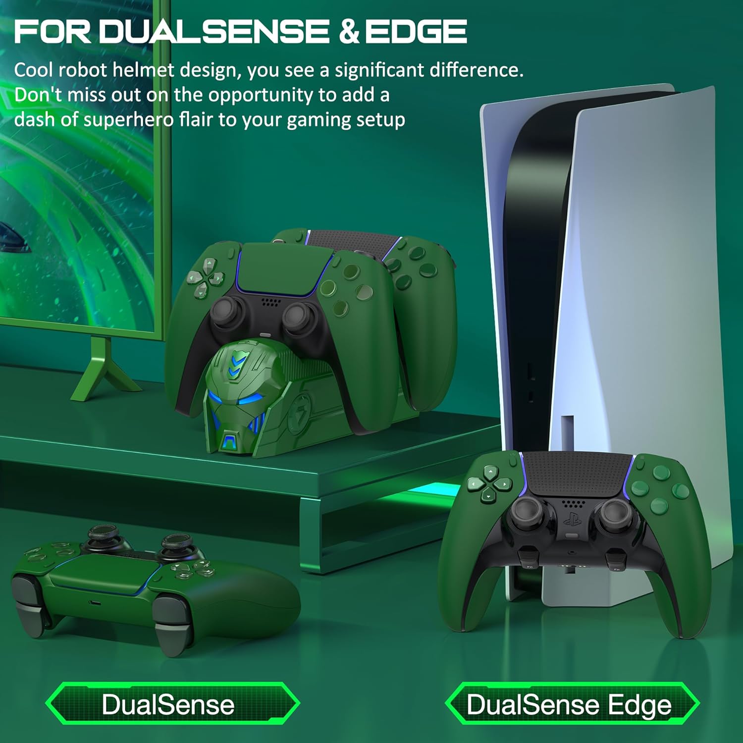 Thumbnail 2 de PS5 Controller Ladestation Zubehör mit Cooles Helm-/Masken-Design für 2-Controller-Laden (Grün)
