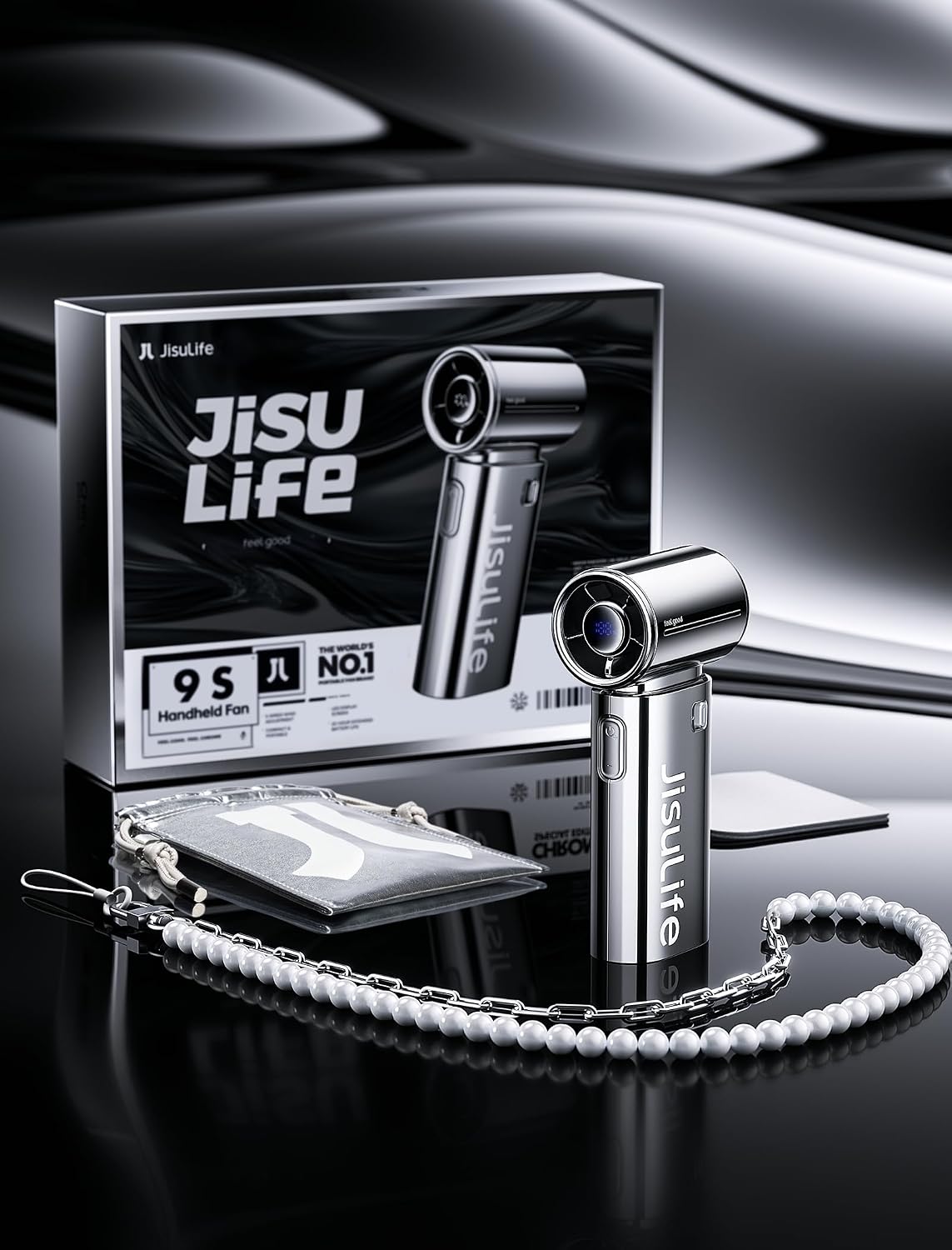 Thumbnail 6 de JISULIFE Life9 Portable Handheld Fan — Turbo Power Mini Personal Fan for Travel (Chrome)