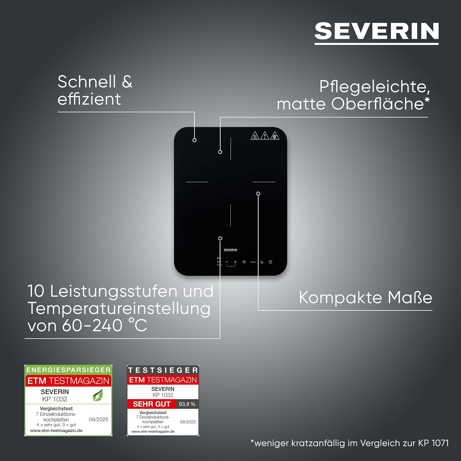Detalle 2 de Severin Induktionskochplatte KP 1032 – matte Glaskeramik, 2000 W, 10 Leistungsstufen
