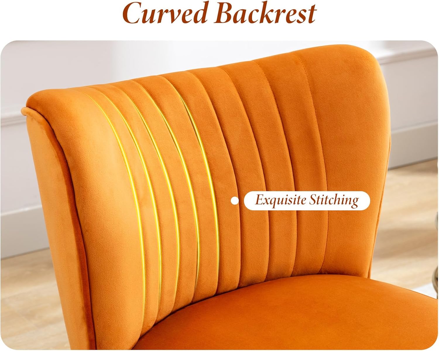 Detalle de chairus set van 2 fluwelen fauteuils, oranje, met gouden poten