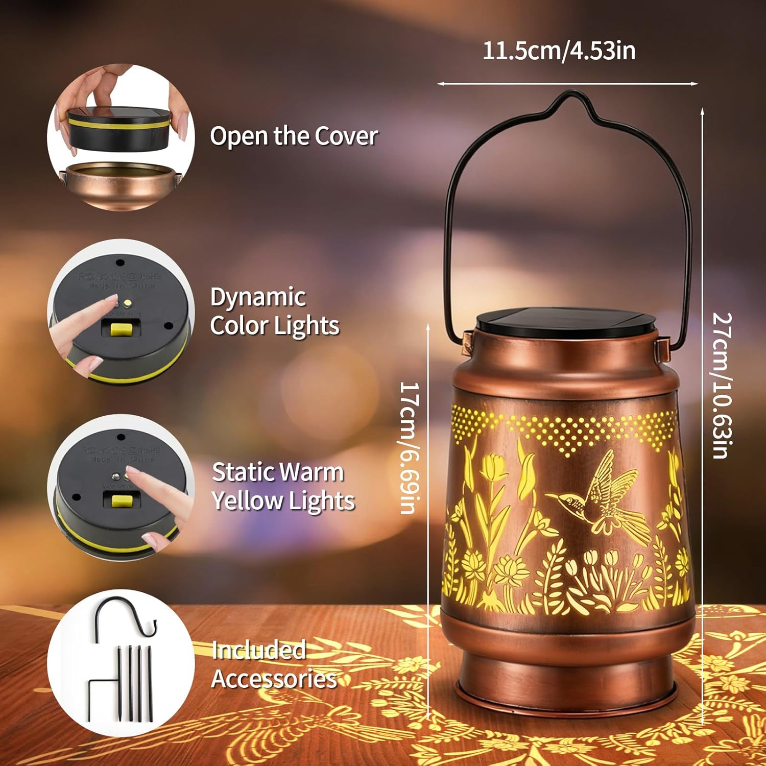 Thumbnail 4 de Hummingbird Solar Garden Lights Outdoor Lanterns – Solar-powered, IP65 waterproof, 2 light modes