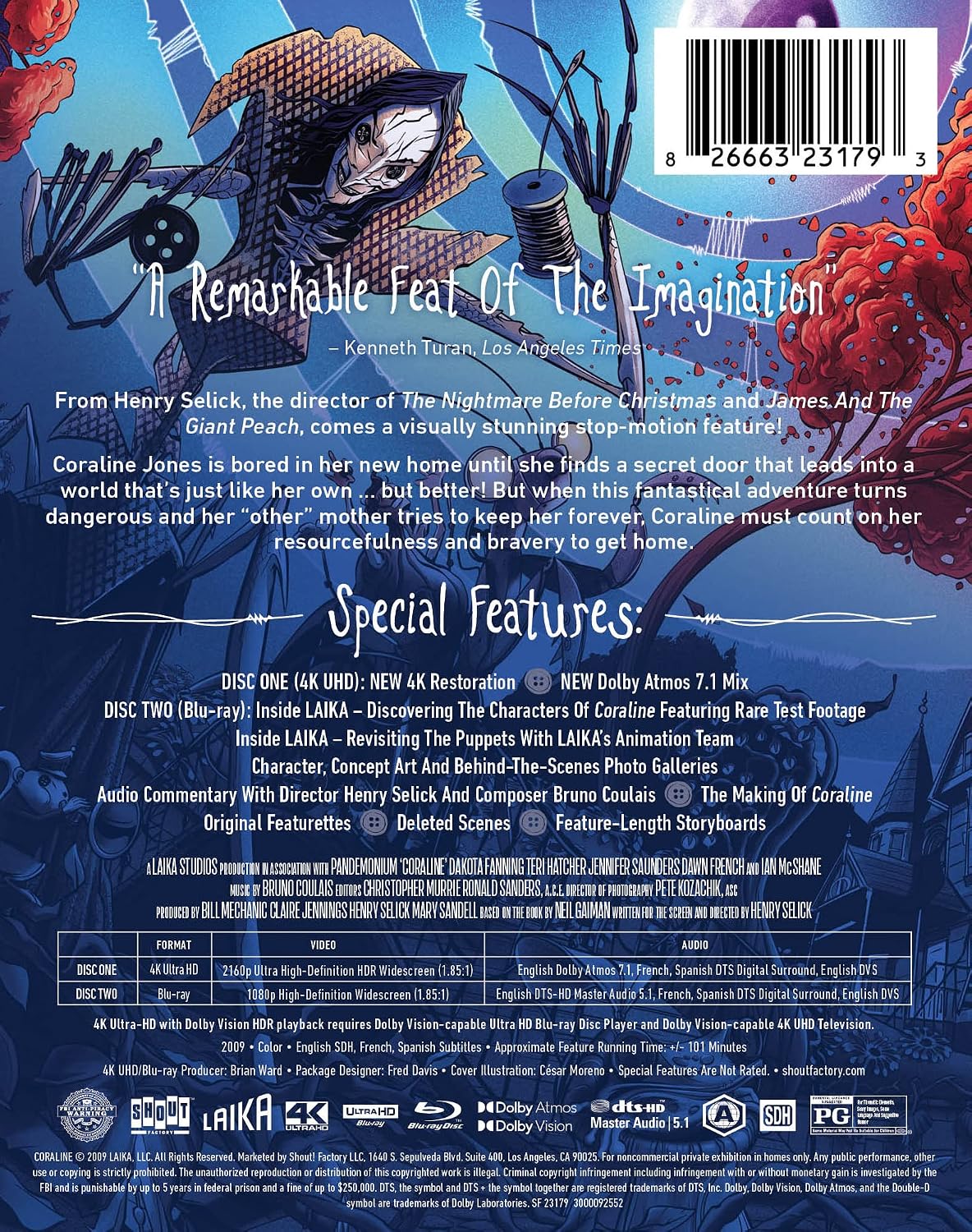 Detalle de Coraline 826663231793 Limited Edition Steelbook 4K UHD + Blu-ray