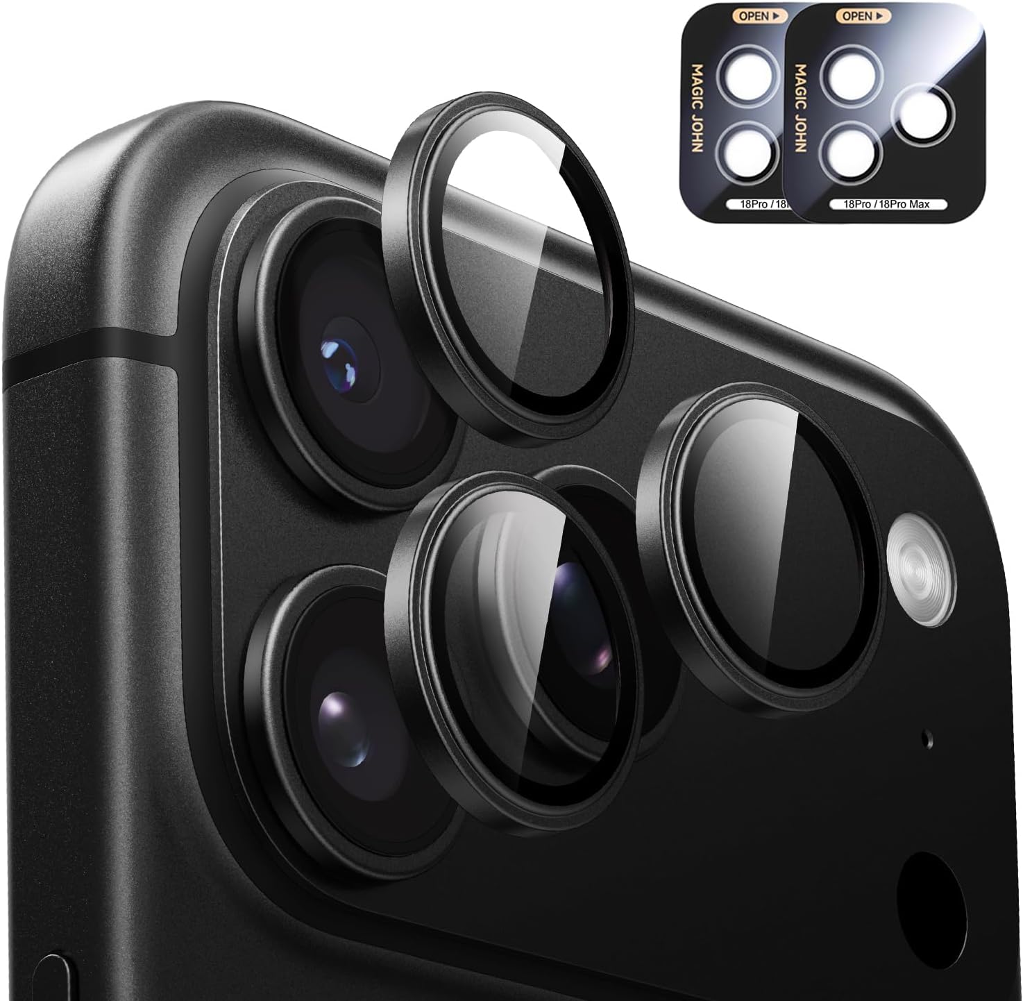 Detalle de MAGIC JOHN iPhone 18 Pro Max/18 Pro Camera Lens Protector, 2-Pack, Black