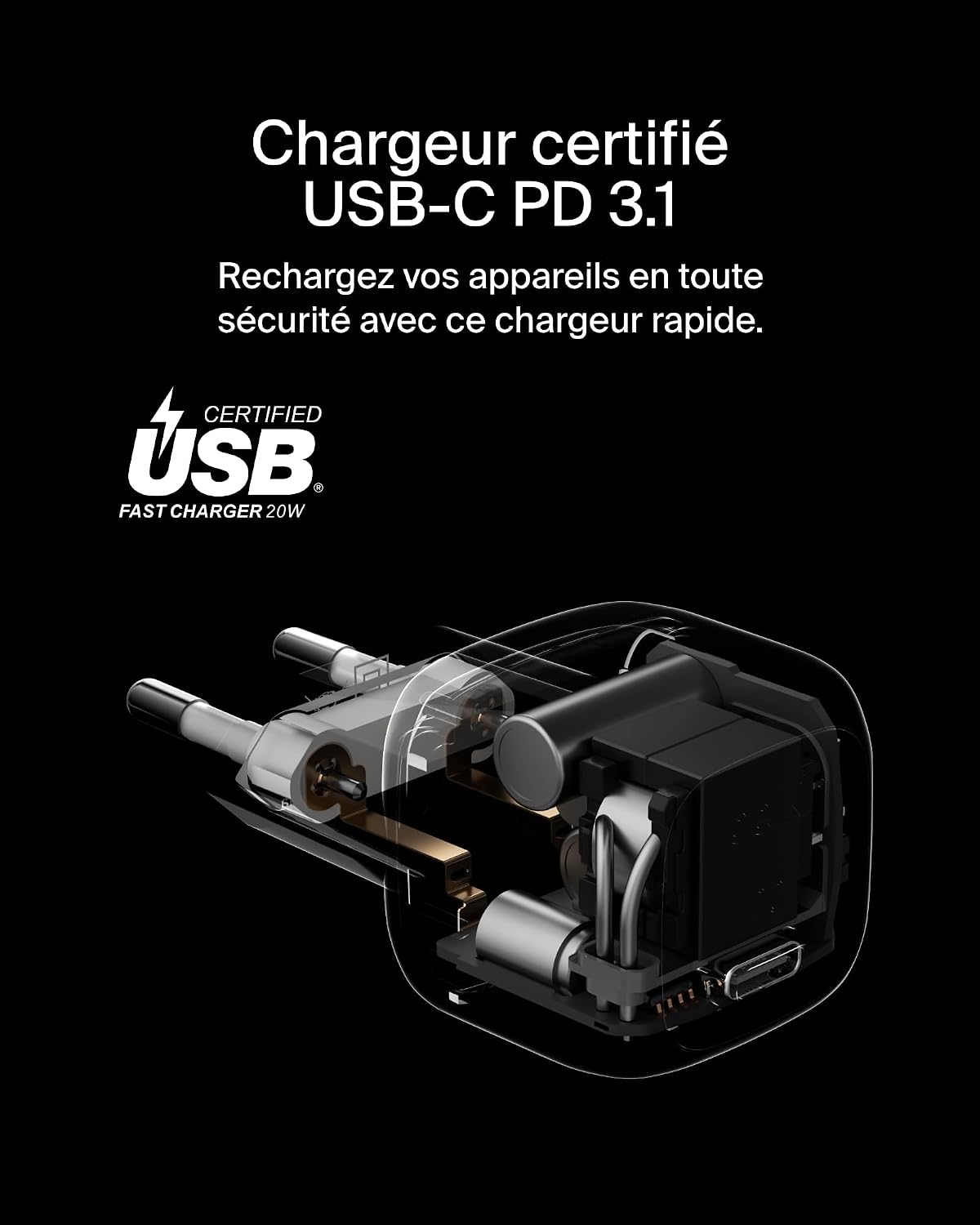 Detalle 1 de Belkin BoostCharge Chargeur USB-C Rapide Cubic 20 W avec USB-C PD 3.1 (Blanc)