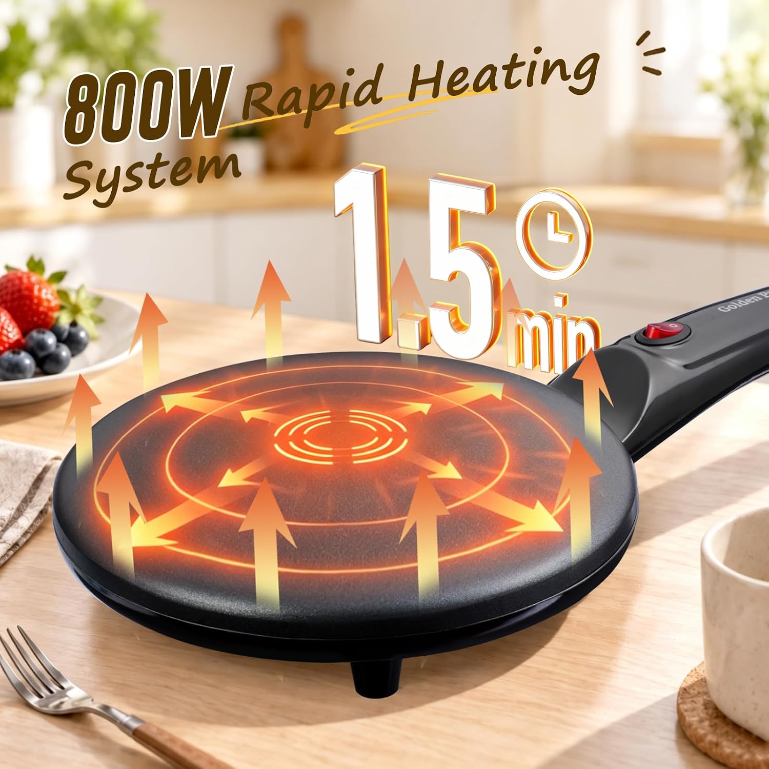 Detalle de Electric Crepe Maker with 8" Nonstick Pan — 800W, Auto Temp Control
