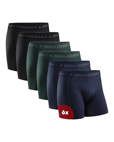 Detalle de DANISH ENDURANCE Calzoncillos Hombre Boxer Algodón Premium – Pack 6 (Negro, Verde, Azul Melange) L
