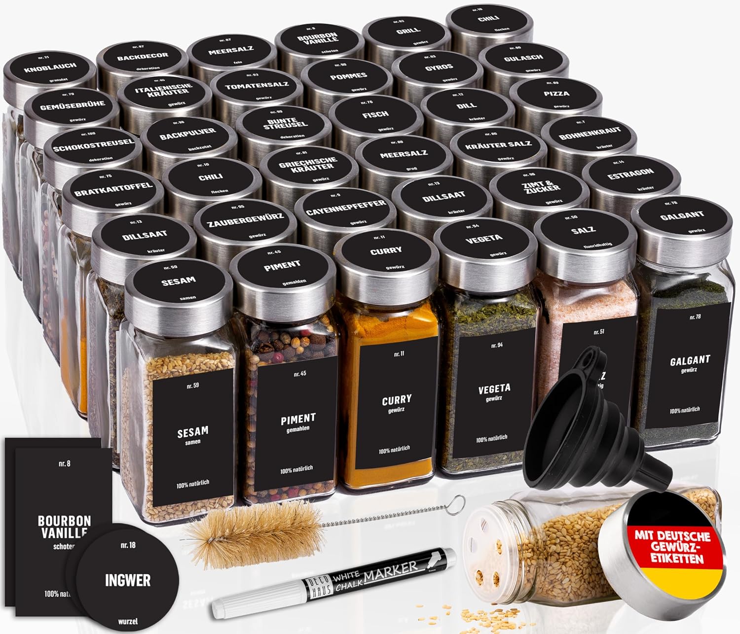 Detalle de Deco haus® Gewürzgläser Eckig 36er Set 🧂