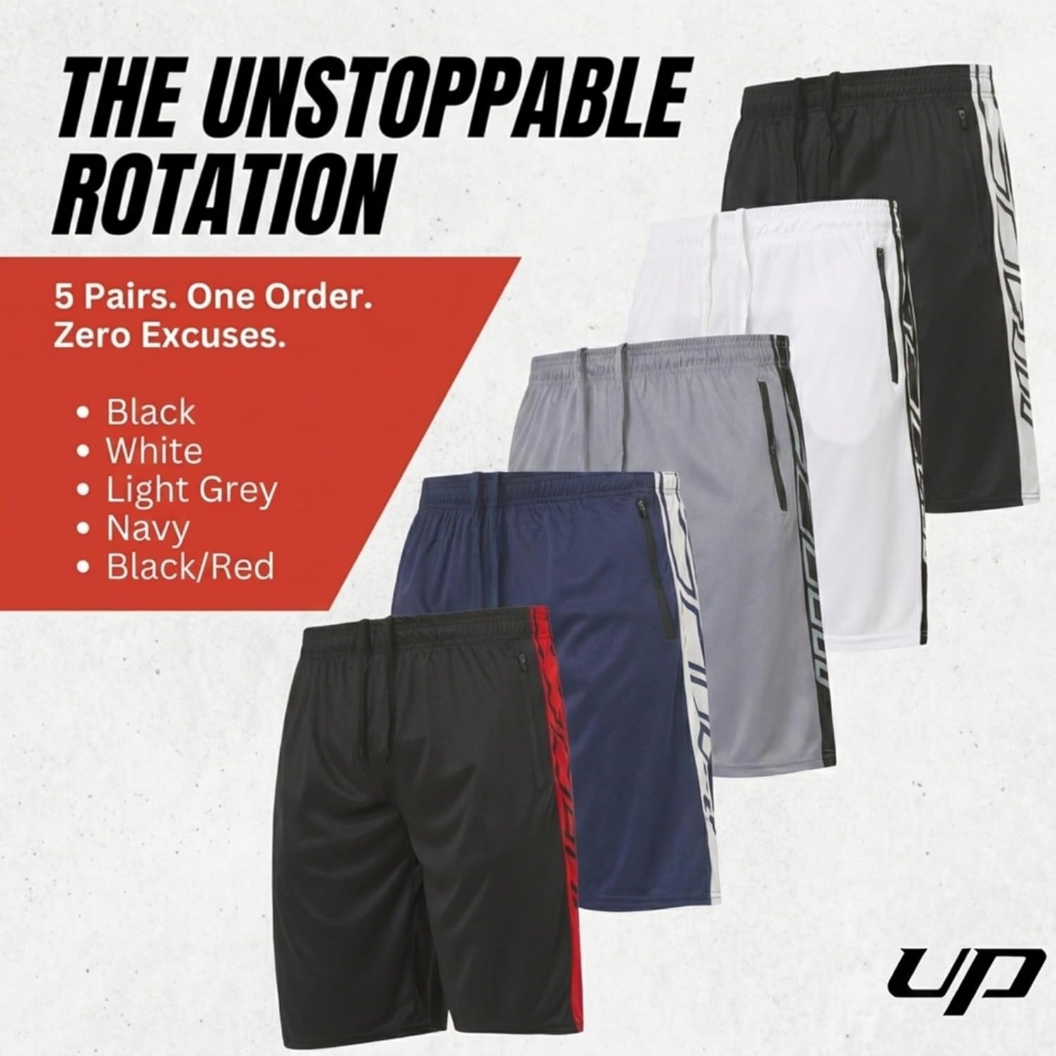 Thumbnail 4 de Ultra Performance Men's 5 Pack Loose-Fit Athletic Shorts with Zippered Pockets