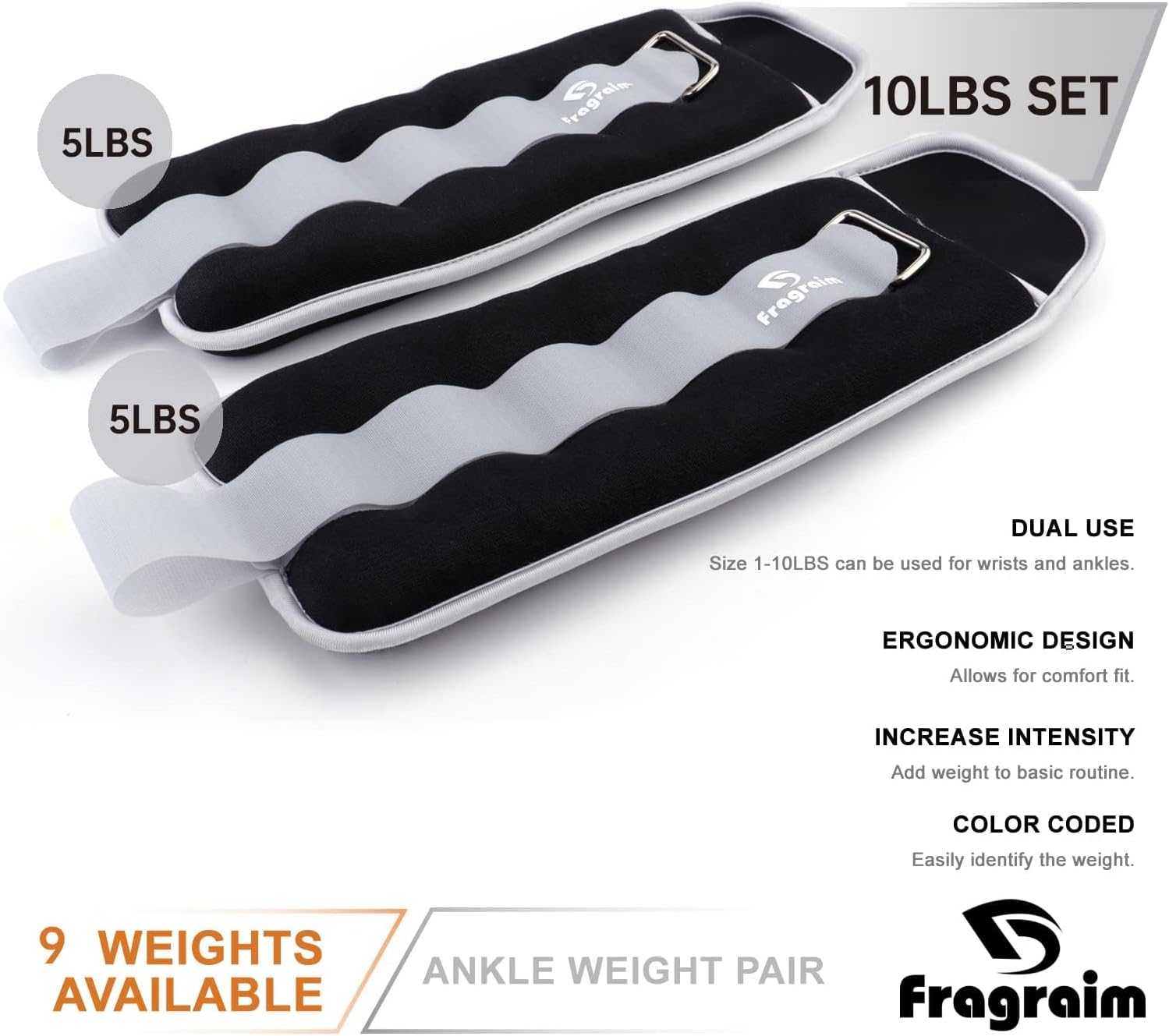 Detalle de Fragraim FSAW01grey10lb Ankle Weights, 5 lb Each, Gray Pair