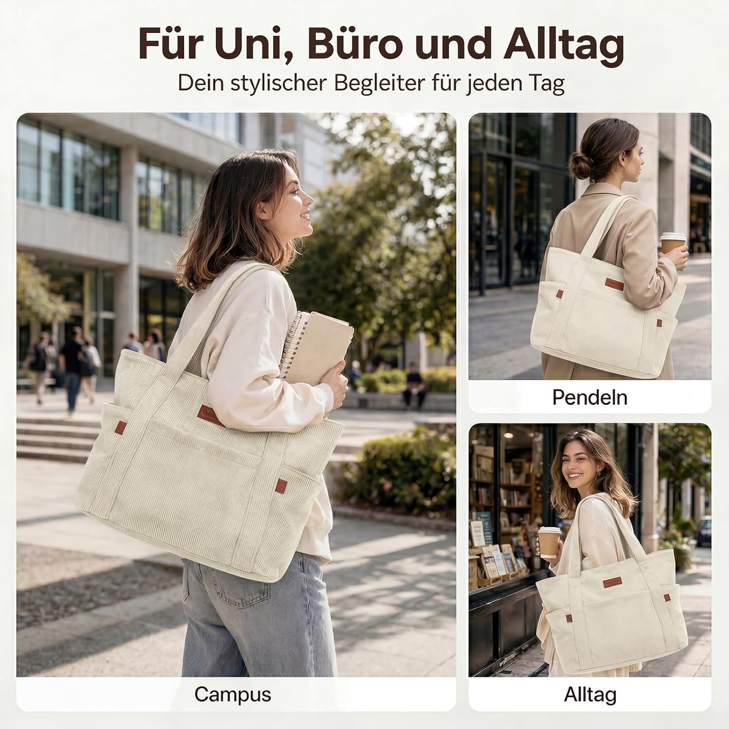 Thumbnail 5 de Captain Blues Tote Bag for Women with Zip — Large Capacity Corduroy tote with Laptop Compartment