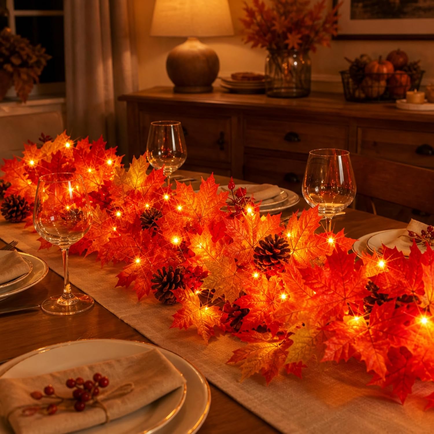 Detalle de KiflyTooin G0501A(0.17) Lighted Fall Garland, 9 ft, 50 Orange Bulbs, 2-Pack
