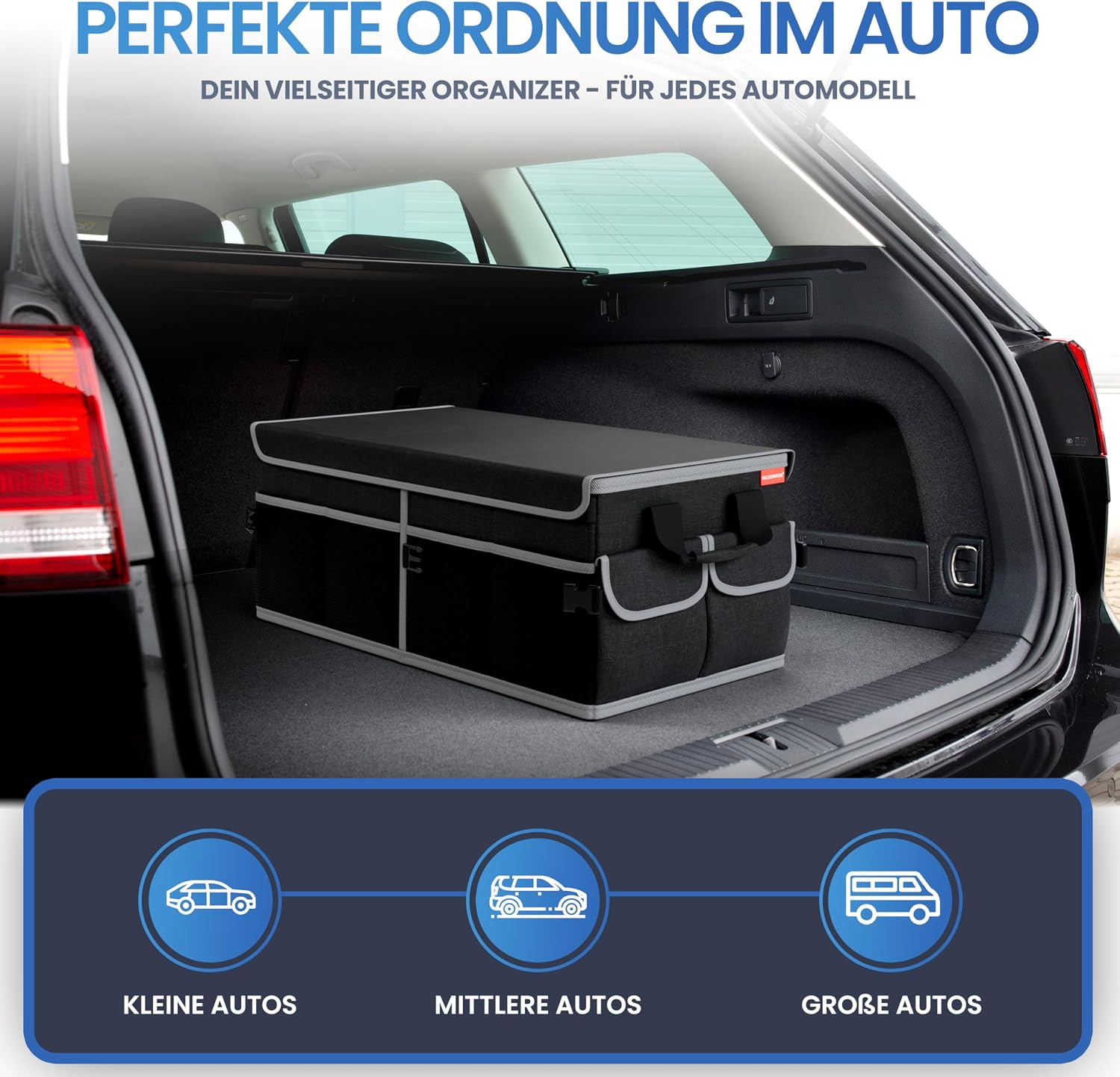 Detalle de HELDENWERK Premium Kofferraum-Organizer mit Deckel, faltbar und rutschfest