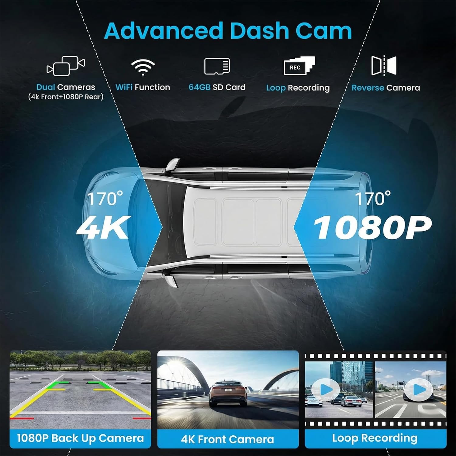 Detalle 2 de 11.26-inch Wireless Apple CarPlay & Android Auto Screen with 4K Dash Cam, 1080P Backup Camera, GPS, and Mirror Link (Includes 64GB U3 card)