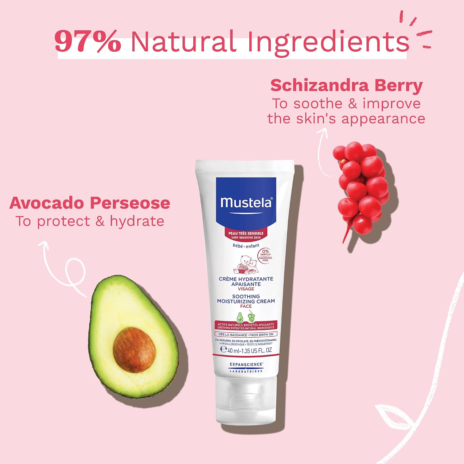 Thumbnail 3 de Mustela Avocado Perseose beruhigende Gesichtscreme BIO (40 ml) für sensible Baby- und Kinderhaut