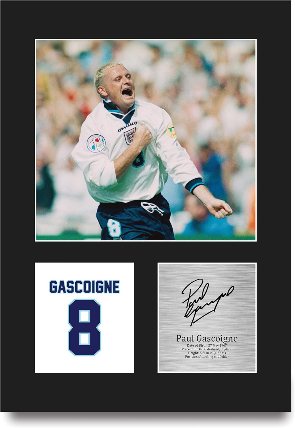 Thumbnail 2 de Paul Gascoigne England signed autograph picture, A4 portrait framed photo print (HWC Trading)