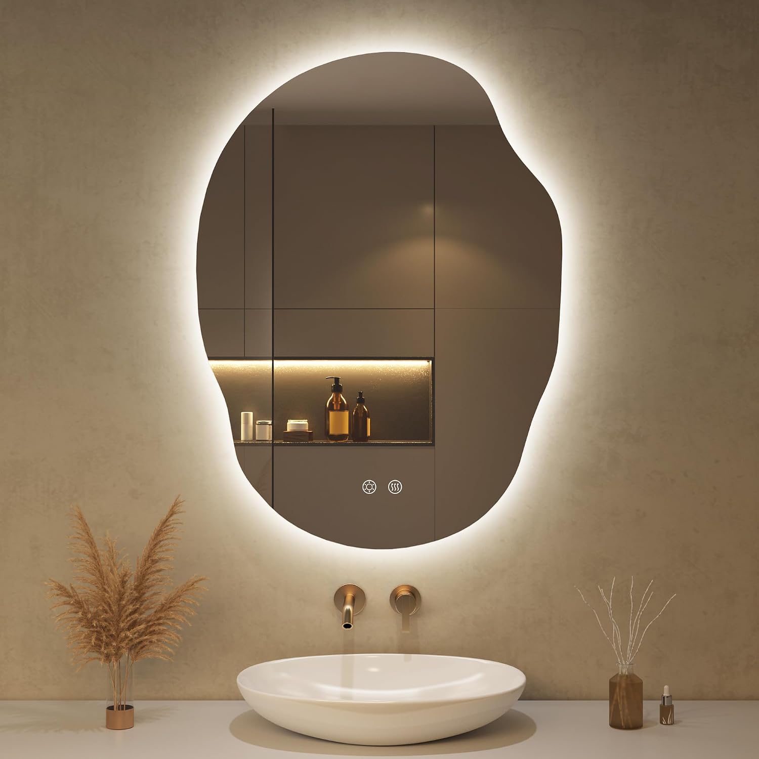 Detalle de OUMUSU LED Badspiegel 60 x 80 cm mit Touch