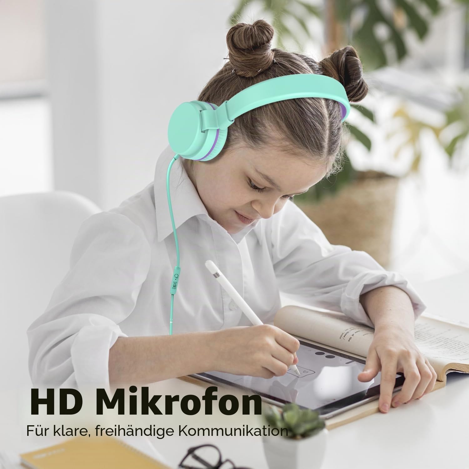 Detalle de YOYOTUNE Kinder-Kopfhörer: kabelgebundene On-Ear-Kopfhörer mit Mikrofon, 3,5 mm, faltbar