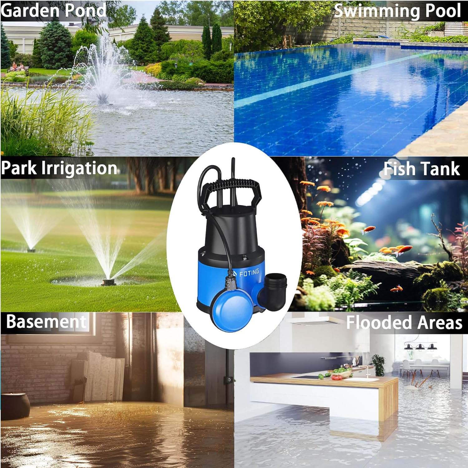 Thumbnail 5 de FOTING Submersible Water Pump 400W 8000l/h for Pool Drainage