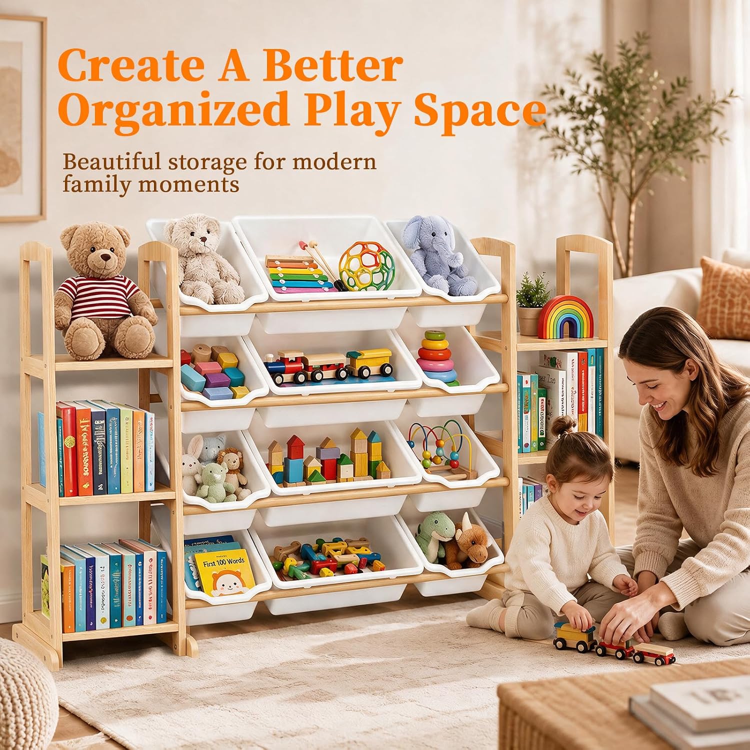 Thumbnail 6 de Etitlly SNJ-T10 Toy Storage Organizer with 12 Bins and 6-Tier Bookcase