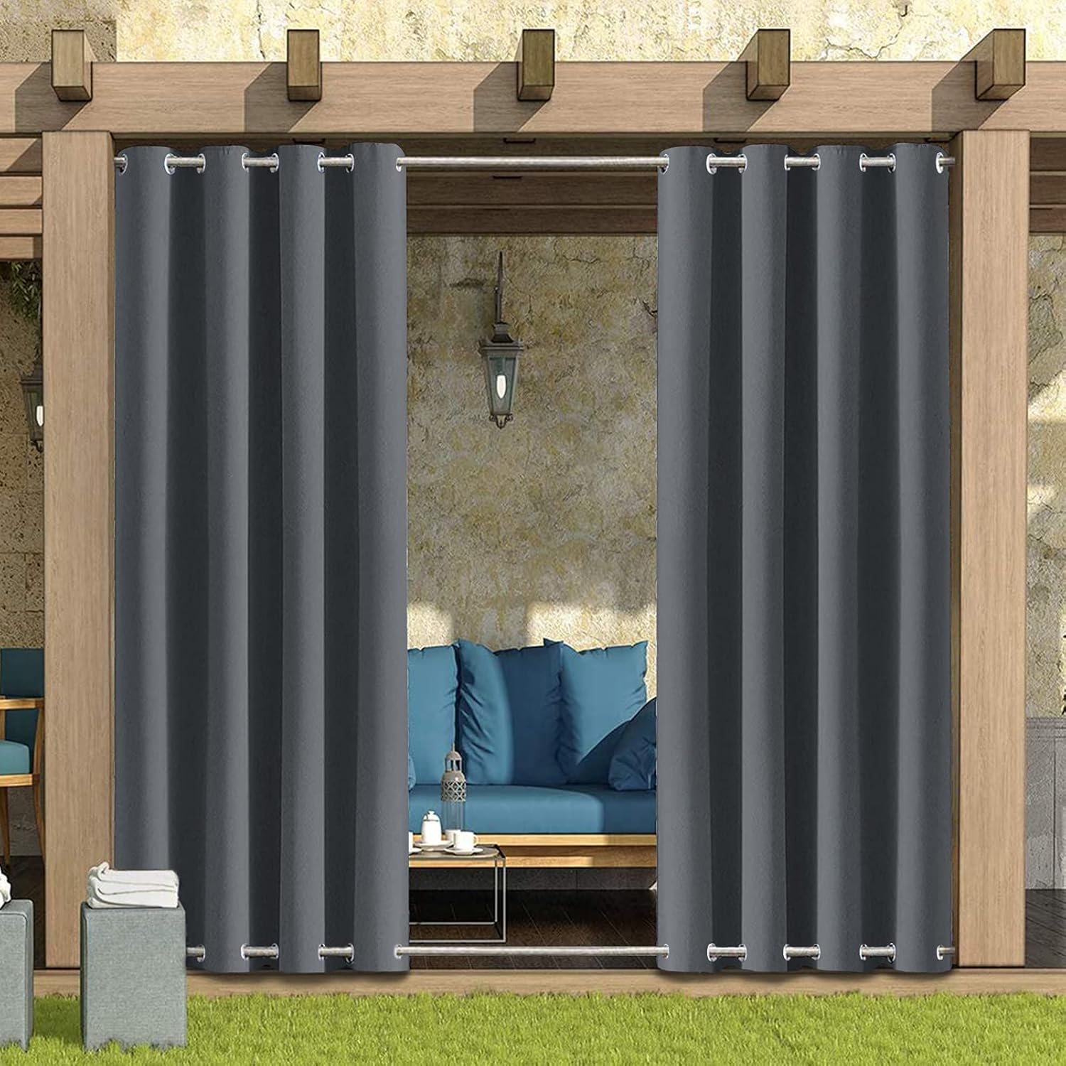 Detalle de MINGPINHUIUS Outdoor Curtains Waterproof with Grommet (Top and Bottom) – 52'' x 84'' Grey, 1 Panel