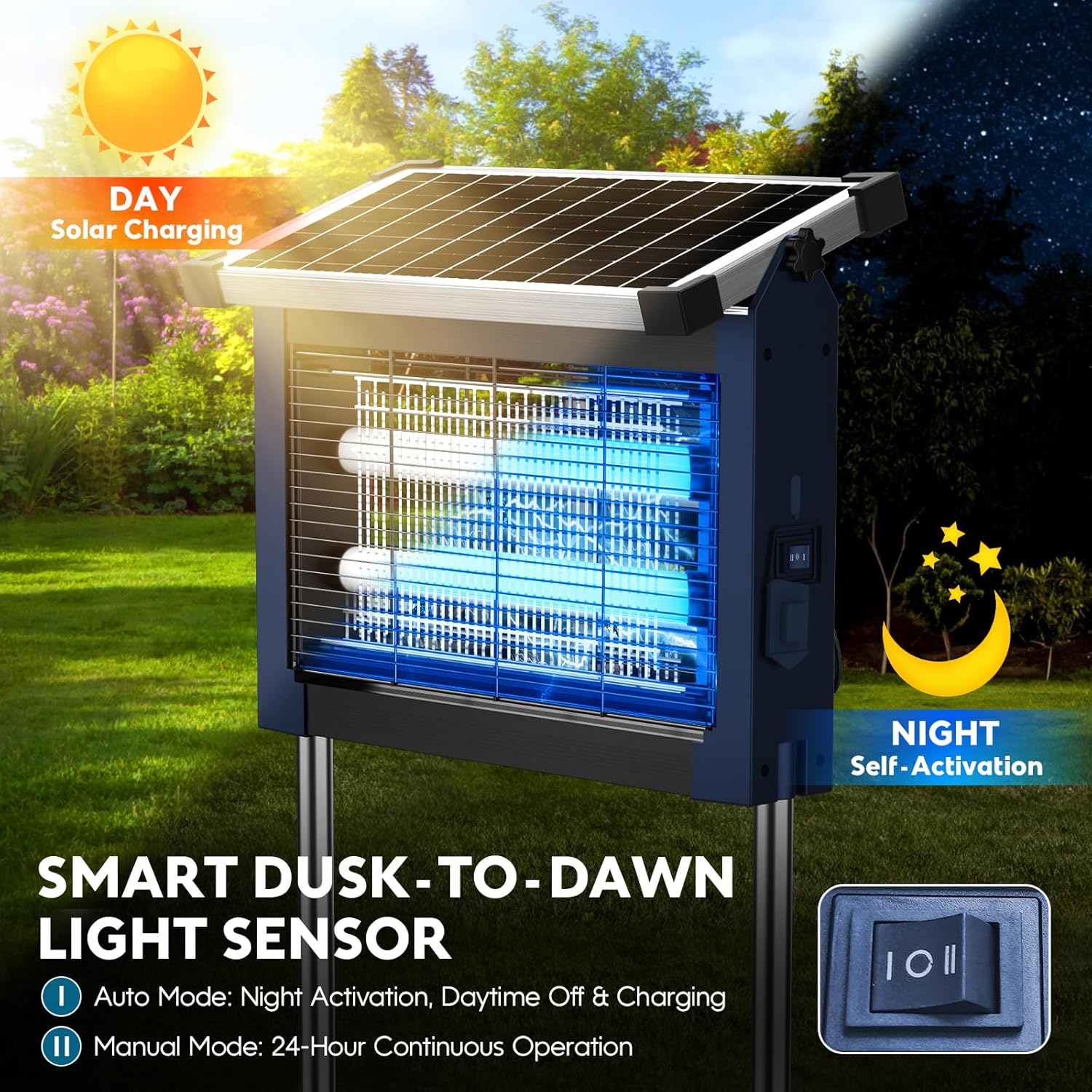 Thumbnail 4 de Solar Bug Zapper Outdoor: 4500V Mosquito Trap with Smart Light Sensor