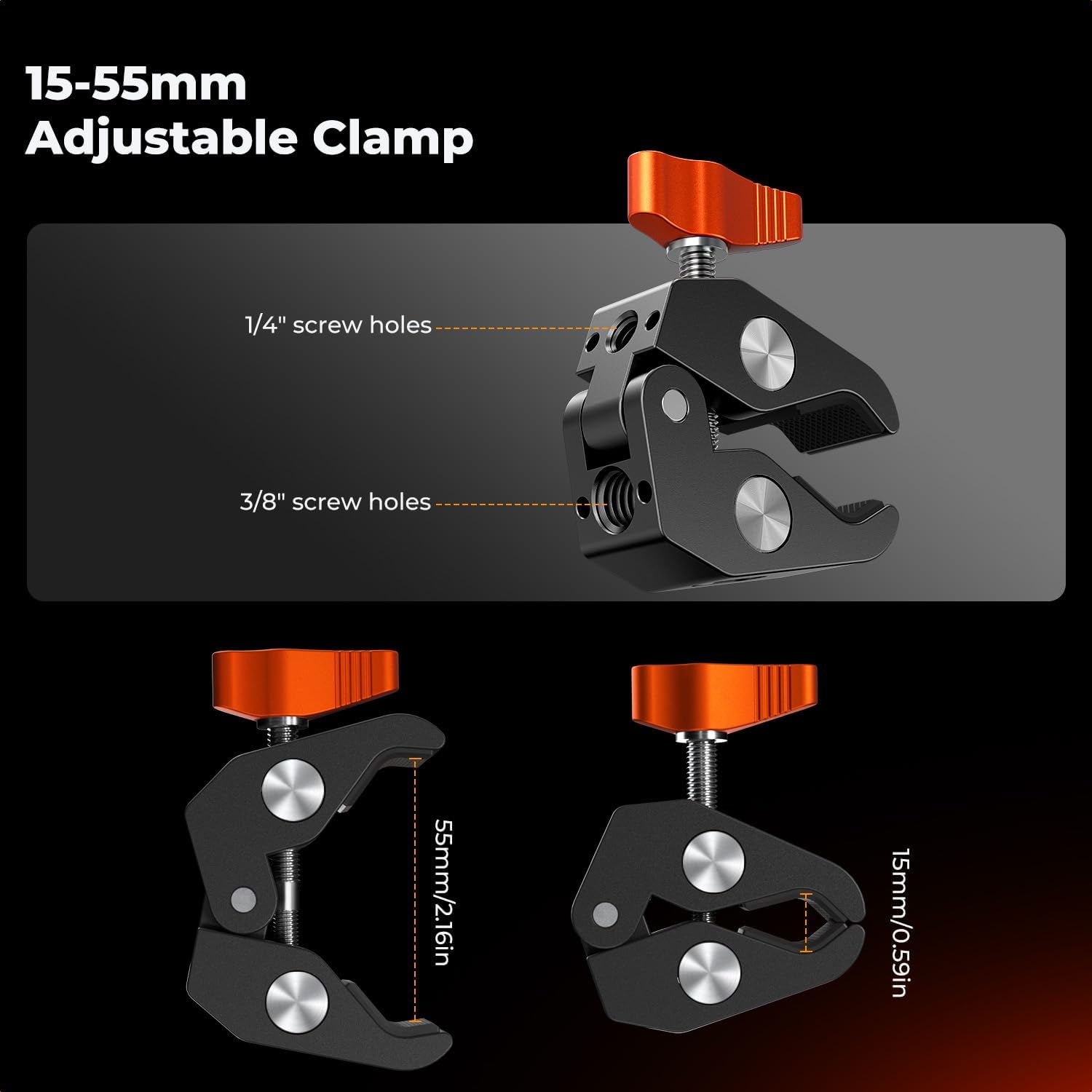 Detalle de K&F CONCEPT 9.8" Magic Arm with Clamp & Phone Holder (with 1/4" and 3/8" mounting screws)
