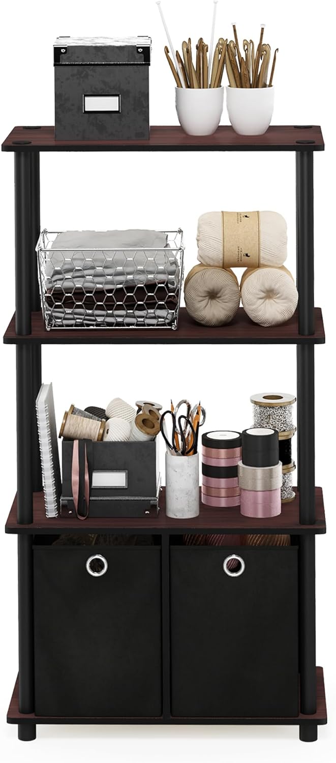 Thumbnail 3 de Furinno GO GREEN 4-Tier Storage Shelf with Bins in Dark Cherry