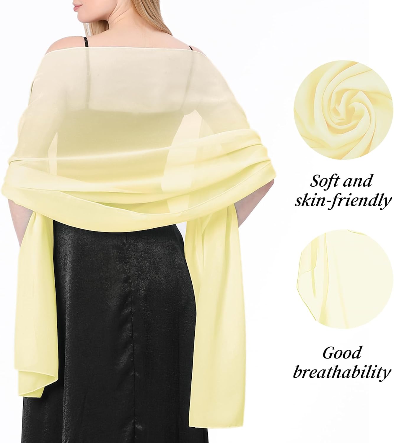 Detalle de lifwimner Chiffon Shawls and Wraps for Women – 200 × 70 cm Lightweight Sheer Scarf