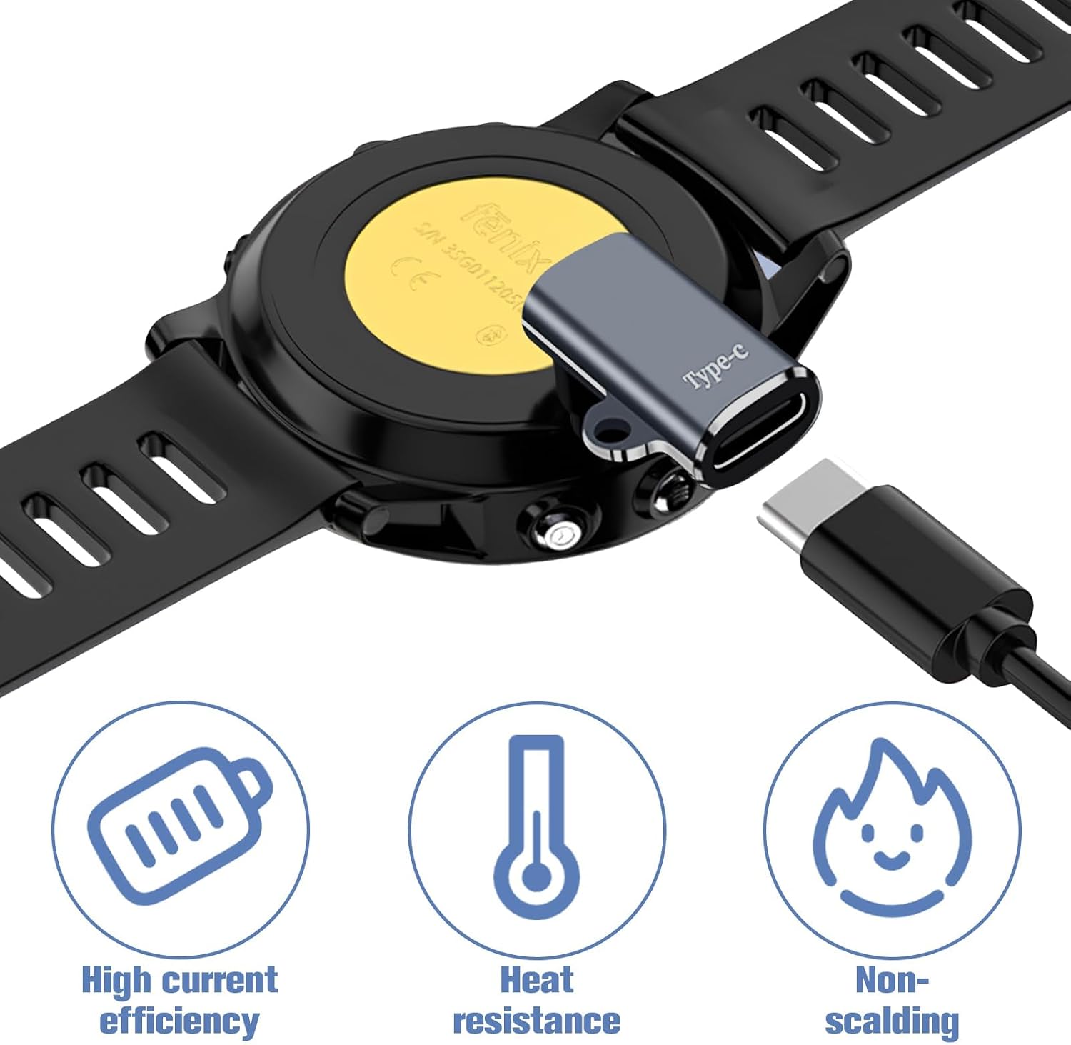 Detalle 2 de 2PC USB C to Garmin Watch Charger Adapter with 90-Degree Right Angle — Secure Power for Fenix, Forerunner, Venu and More