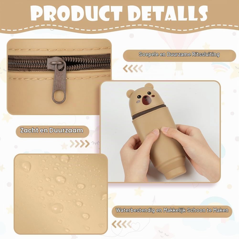Detalle de Vicloon Ours Brun siliconen etui met berenprint en uitschuifbare pennenhouder