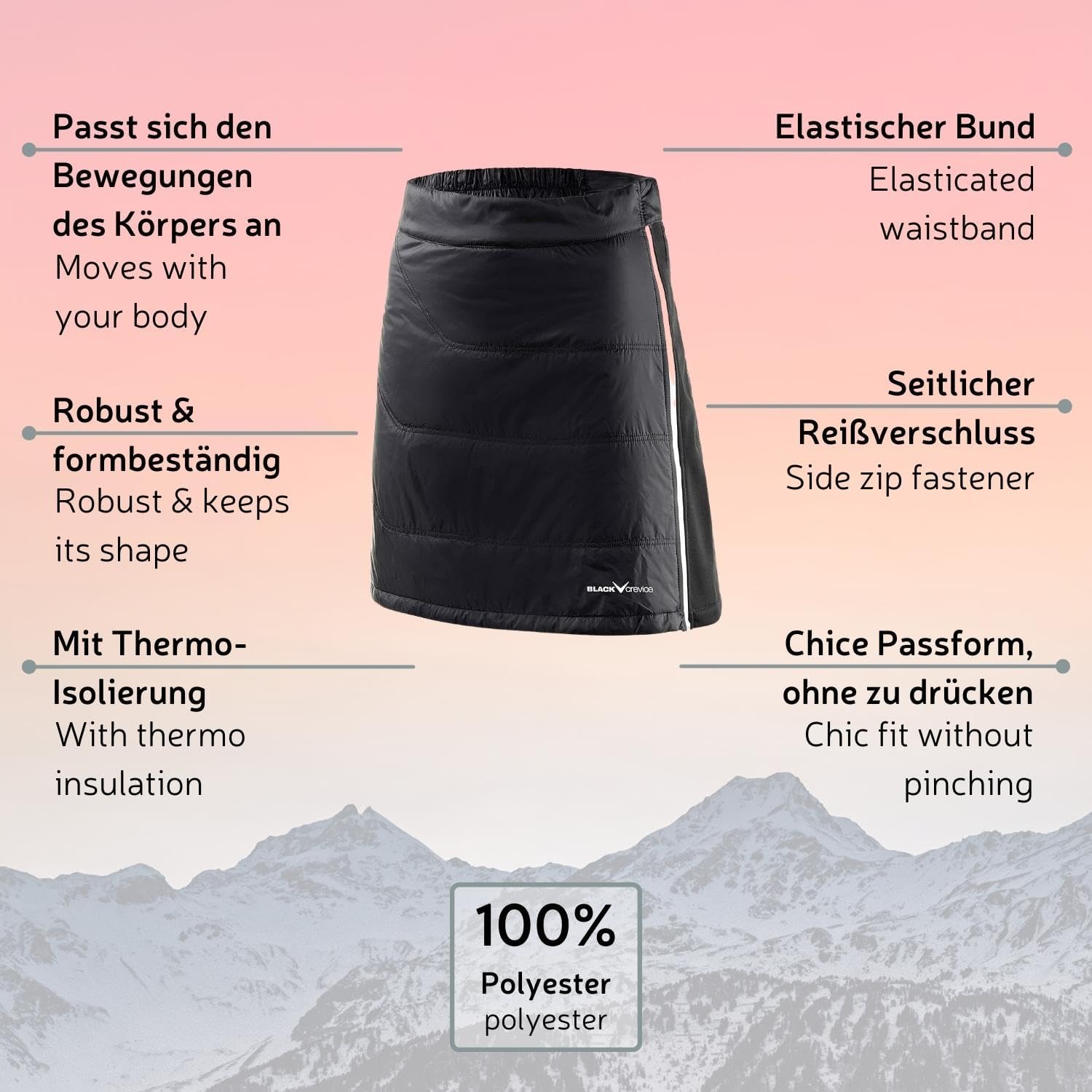 Detalle de Black Crevice Gonna da Sci Donna: Gonna termica con imbottitura isolante per sci e attività outdoor