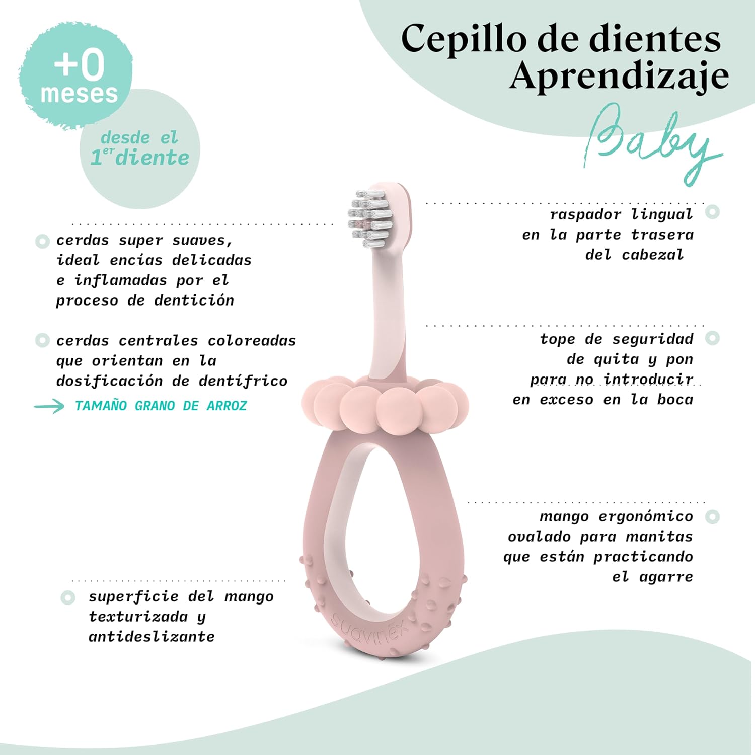 Thumbnail 3 de Suavinex Spazzolino da denti per bambini 0-2 anni: setole extra morbide, impugnatura ergonomica e tappo di sicurezza