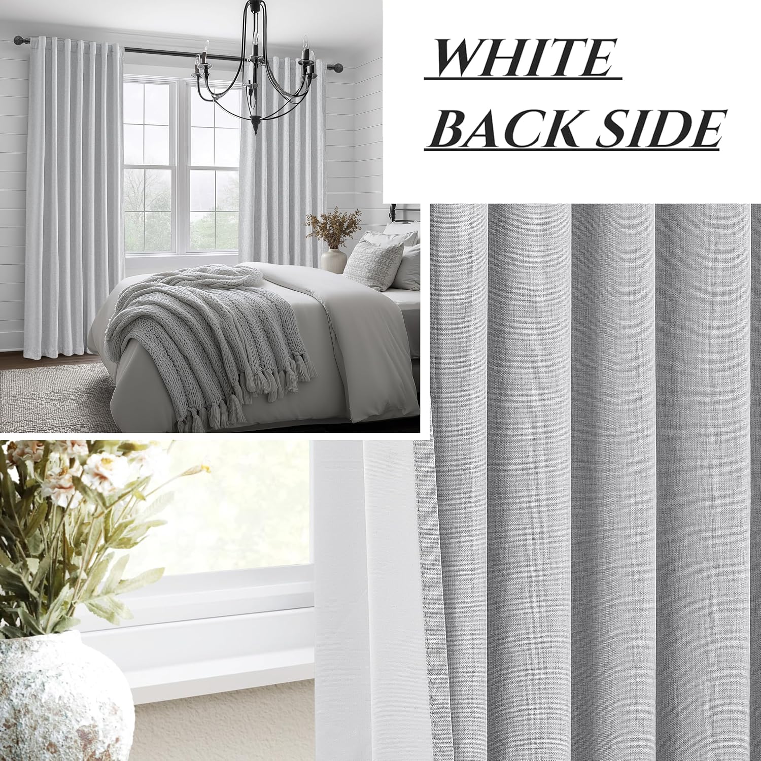 Thumbnail 6 de QJmydeco Linen Blackout Curtains, 120-Inch, Light Grey, 2 Panels