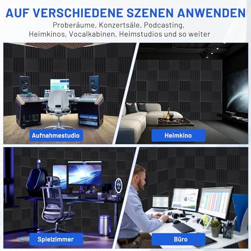 Detalle de Focusound 50 Stück Akustikschaumstoff Schalldämmung 30x30x5 cm – Hochdichte Schallabsorber mit Klebekleben