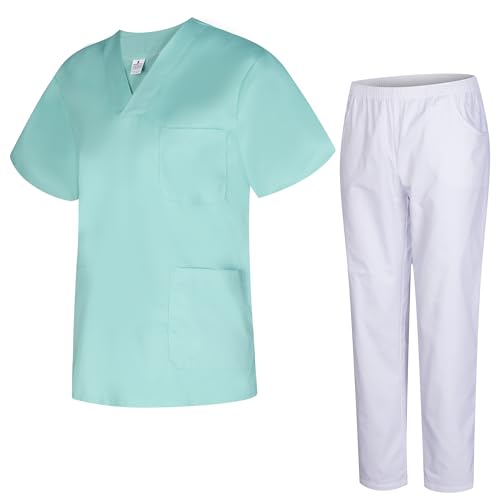 MISEMIYA Uniforme sanitario unisex con pantalón blanco (XL, turquesa) – Modelo 817-8312-BLANCO