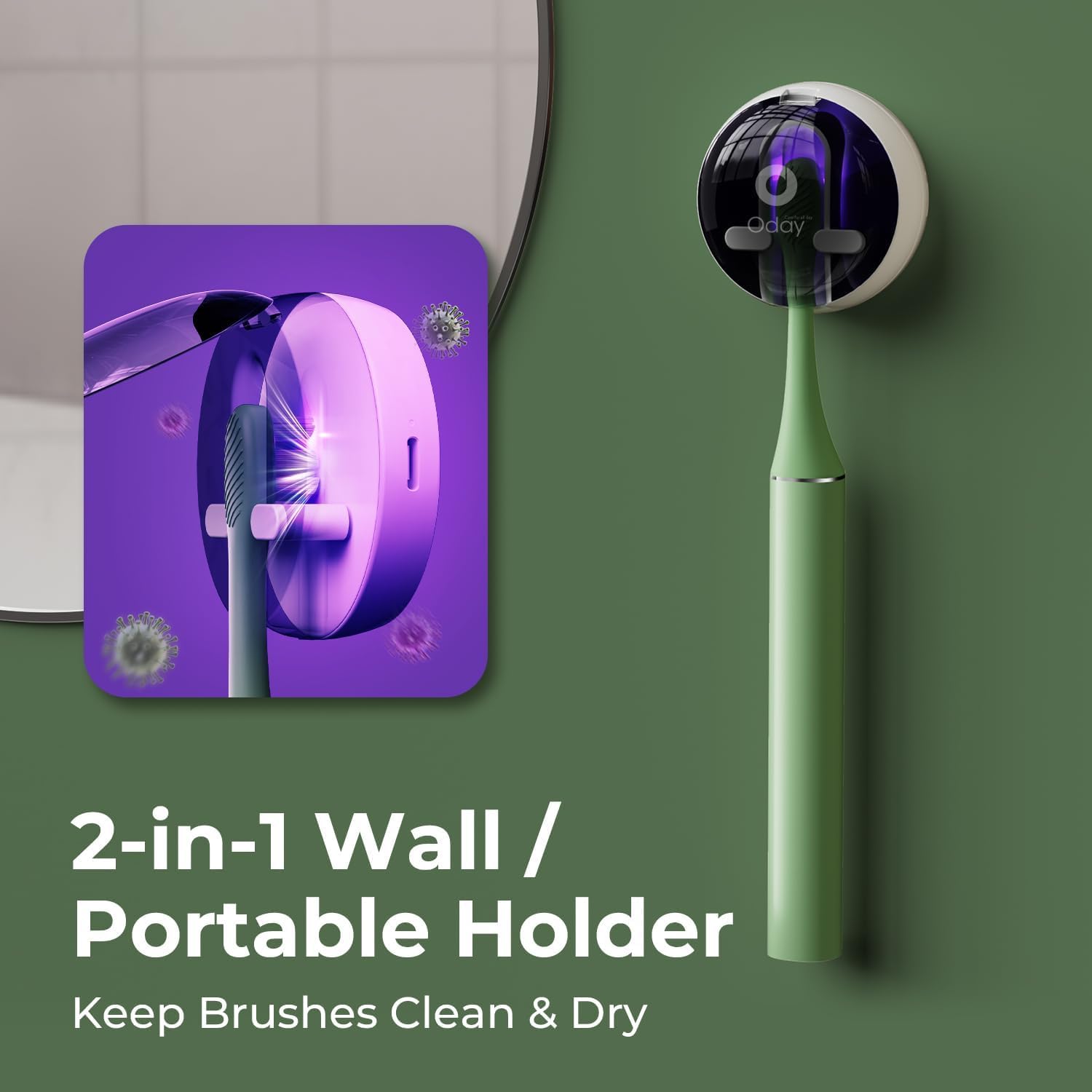 Thumbnail 2 de Oday Sonic Electric Toothbrush for Adults with Wall Mounted UV-Cleaning Holder, 4 Brush Heads, Wireless Charging, IPX7 Waterproof