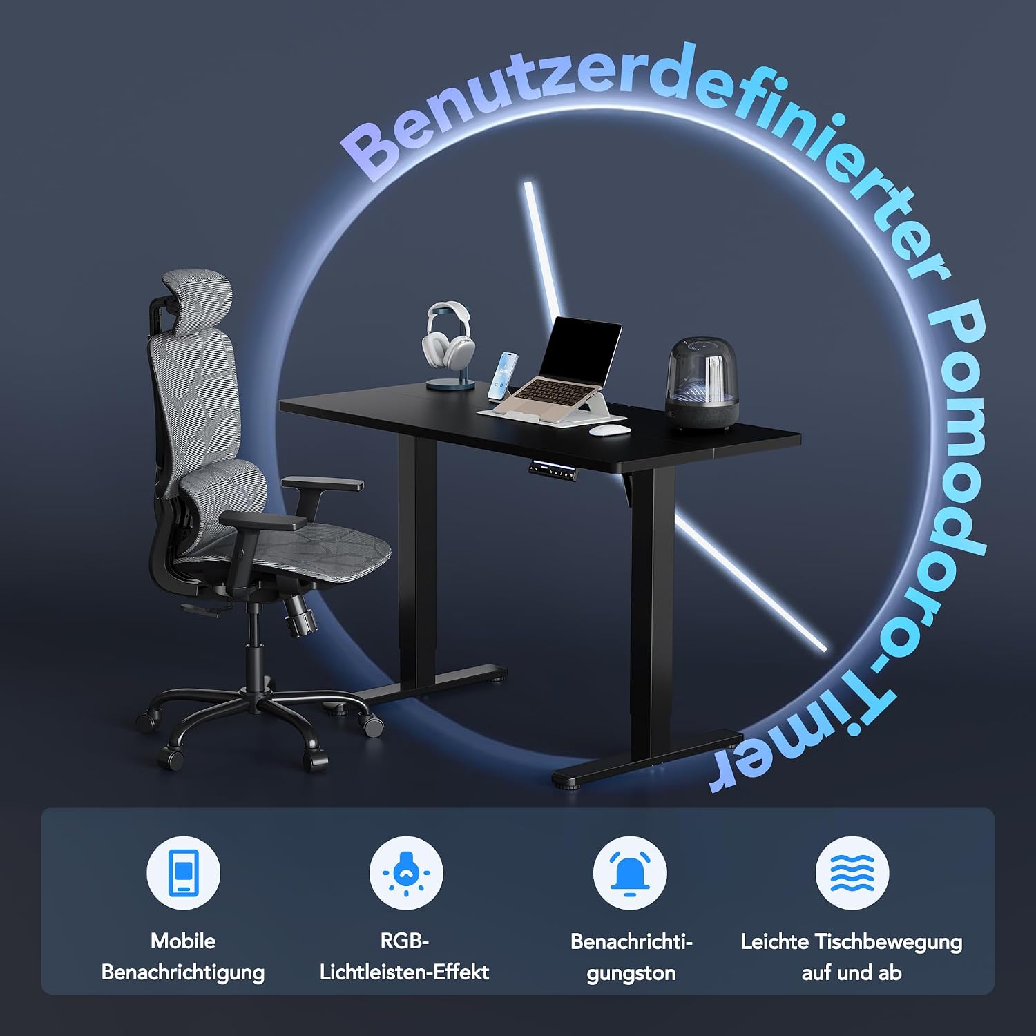 Thumbnail 3 de HUANUO KI-gesteuerter Elektrischer Stehschreibtisch 80 x 48 cm – Smart, sprachgesteuert und ergonomisch